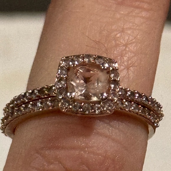 Modern Bride Genuine Pink Morganite 18K Rose Gold Over Silver Bridal set size 7 - Picture 9 of 11